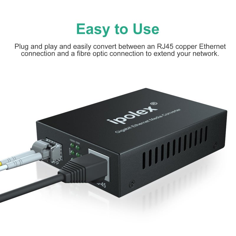 ipolex 1.25G Gigabit Ethernet SFP to RJ45 Fiber Media Converter, 10/100/1000M RJ45 to 1000M SFP Slot, Fiber to Ethernet Converter, Supports 1000BASE-SX/LX LC Transceiver Module - Image 2